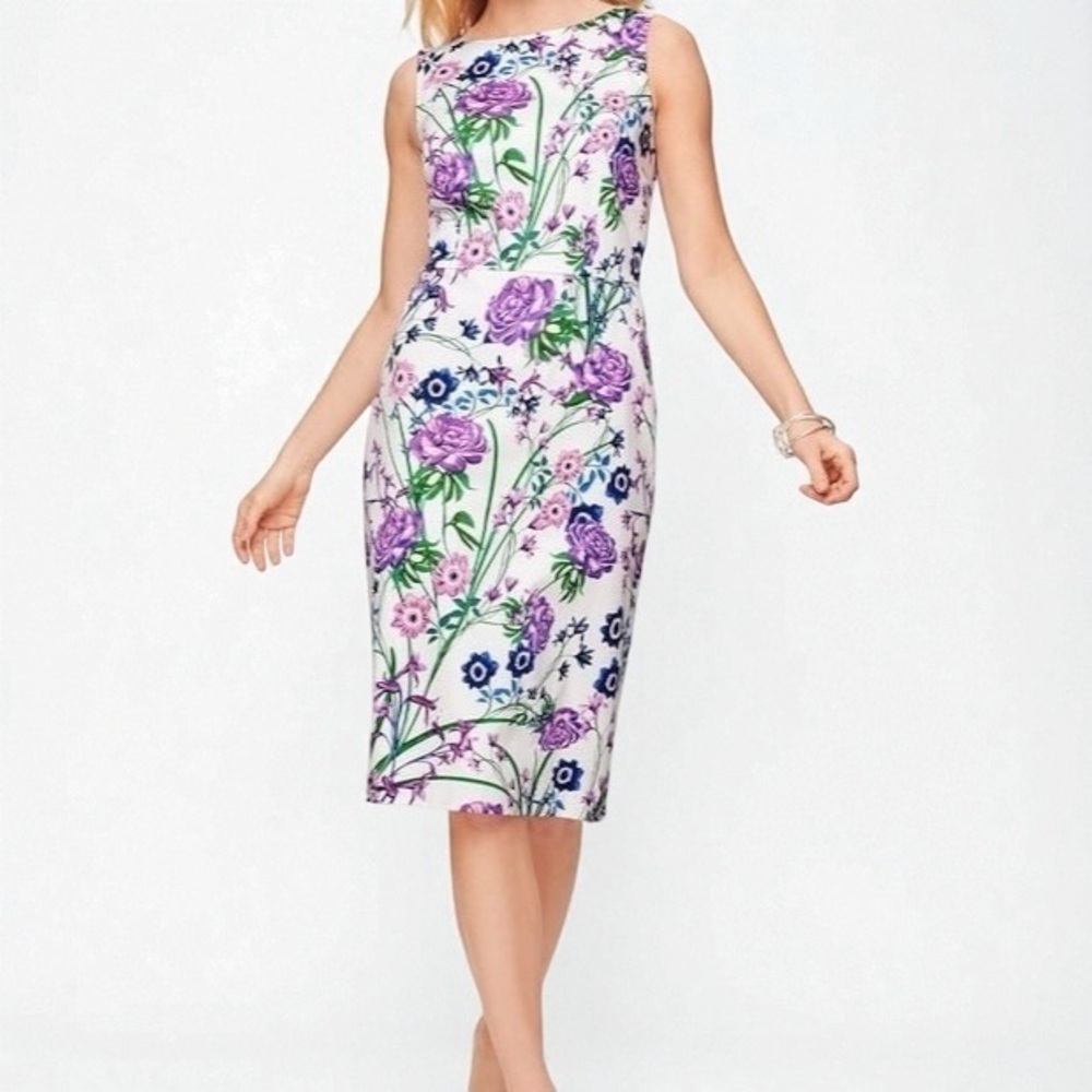 NWT Talbots ‘Sateen Botanical Gardens Sheath Dress’ in White & Purple Floral 12P